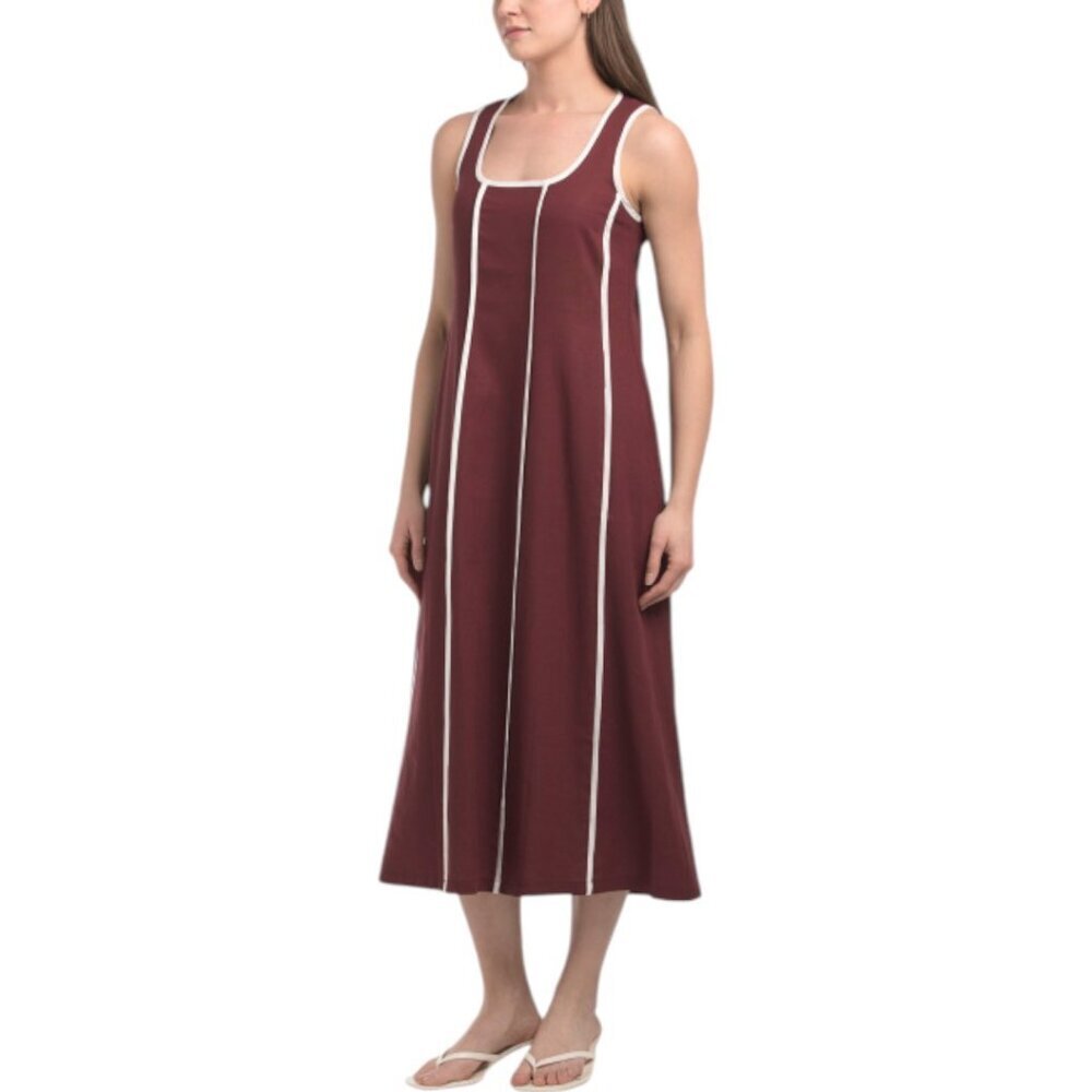 RHAPSODY Made In Italy Linen Blend Sleeveless Contrast Trim Midi Dress